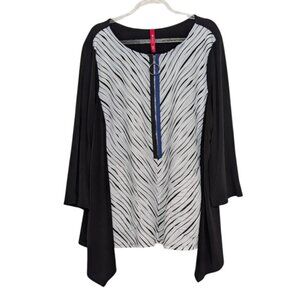 Connie K 1/4 Zip Tunic Top Womens Size XXL Black Stretch Geometric 3/4 Sleeves